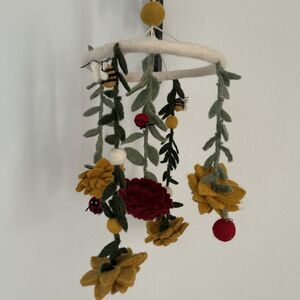 Handmade Boiled Wool Mobile Flowers Bees & Ladybugs Felt Colorful Decor